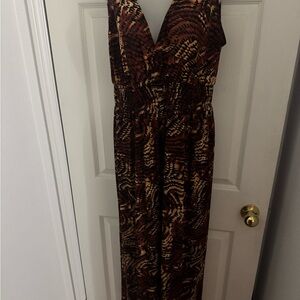 Elegant Brown Patterned Maxi Dress